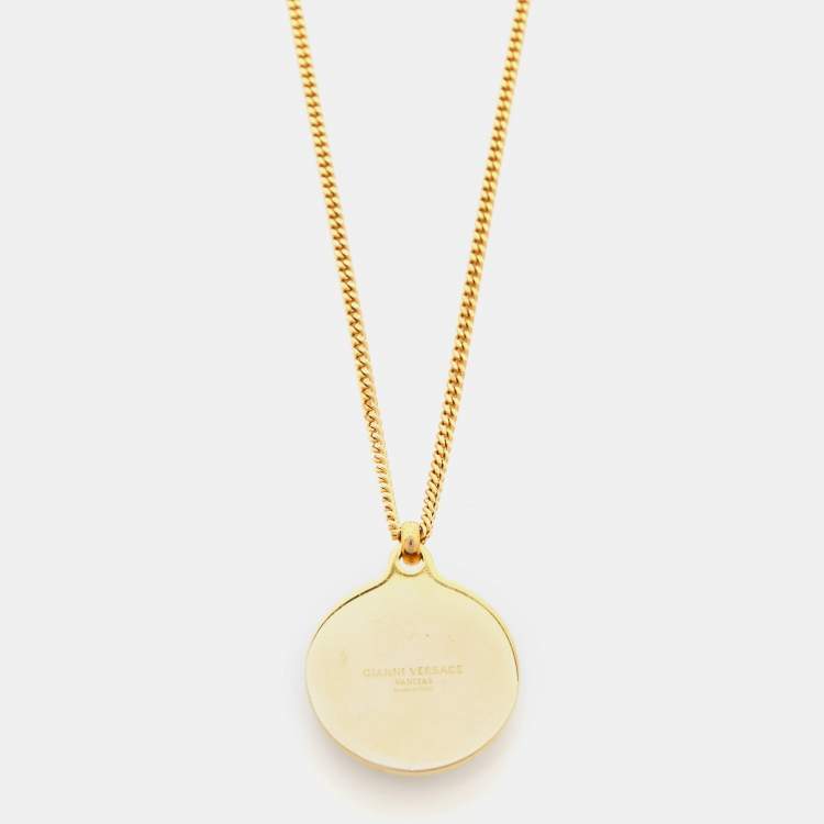 Pre Owned Versace Medusa Medallion Two Tone Pendant Chain Necklace