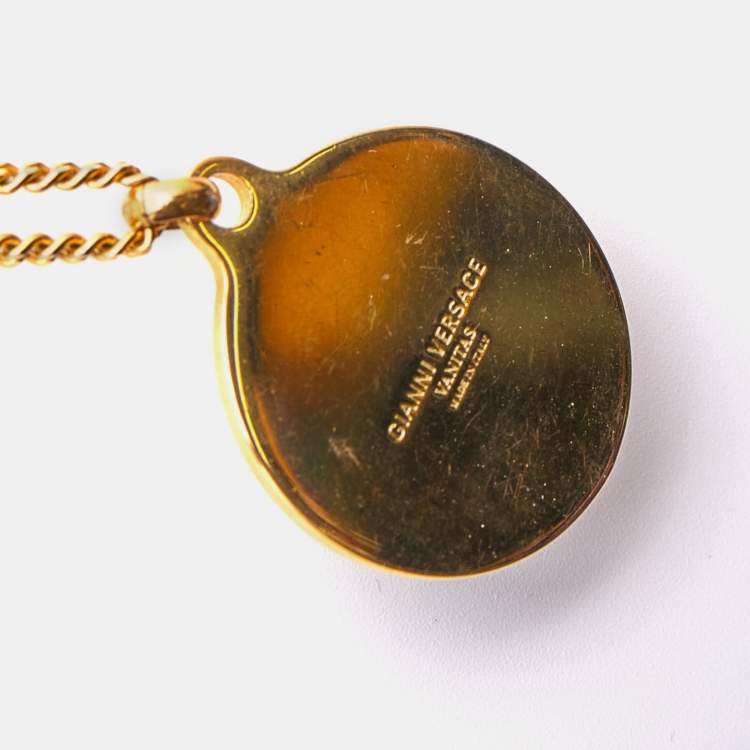 Pre Owned Versace Medusa Medallion Two Tone Pendant Chain Necklace