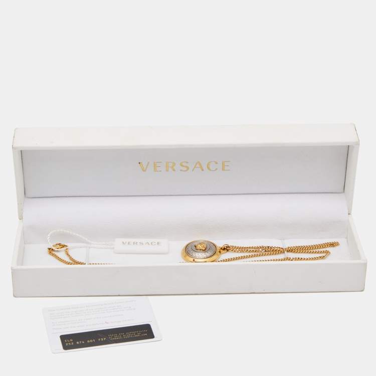 Pre Owned Versace Medusa Medallion Two Tone Pendant Chain Necklace