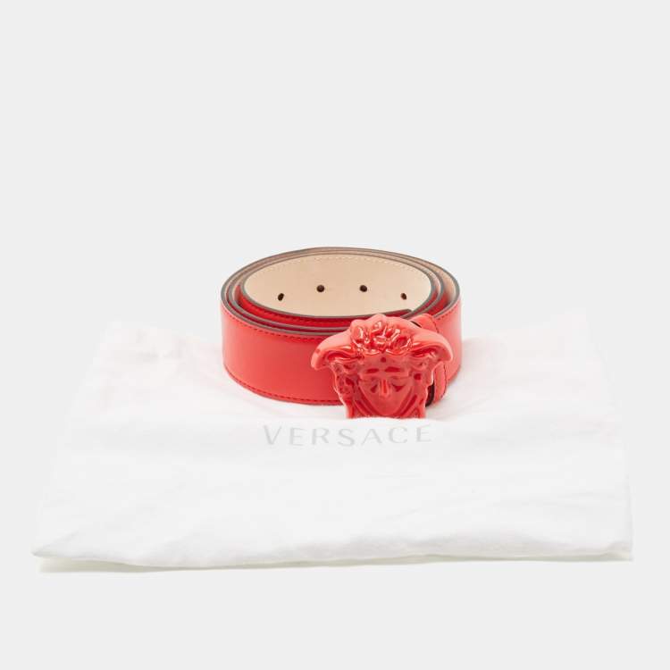 Pre Owned Versace Red Leather Medussa Head Belt 90CM