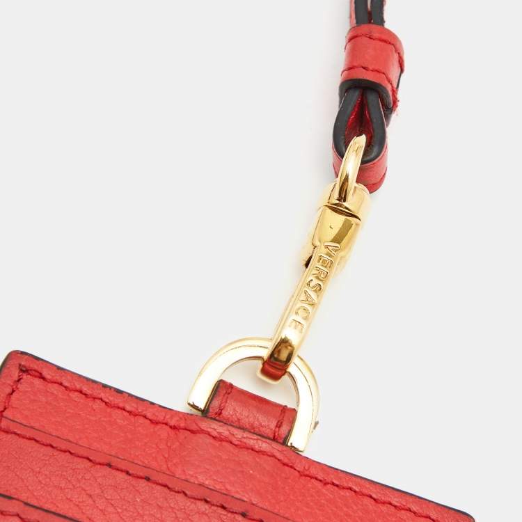 Pre Owned Versace Red Leather Lanyard Card Holder 