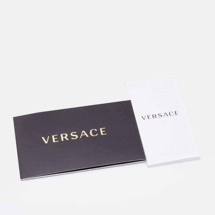 Pre Owned Versace Brown Havana Acetate Gold Tone Metal Greca 4395 Oversized Geometric Sunglasses with Chain