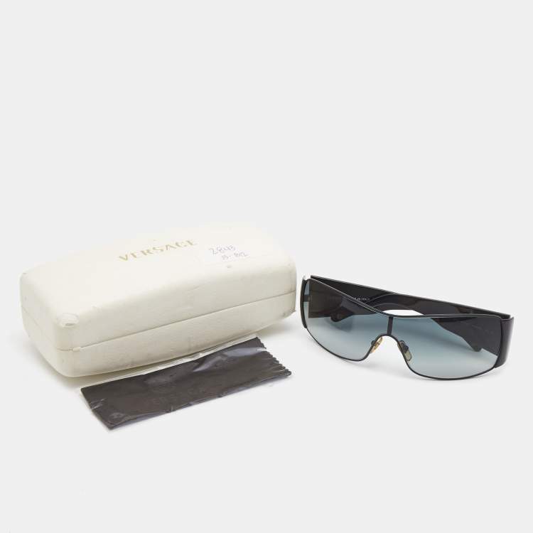 Pre Owned Versace Black Crystals Embellished Gradient Shield Sunglasses
