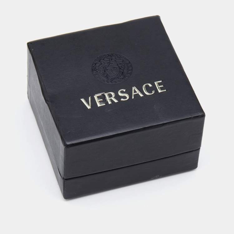مملوكة مسبقًا Versace Black Floral Resin Gold Tone Dangle Clip On Earrings