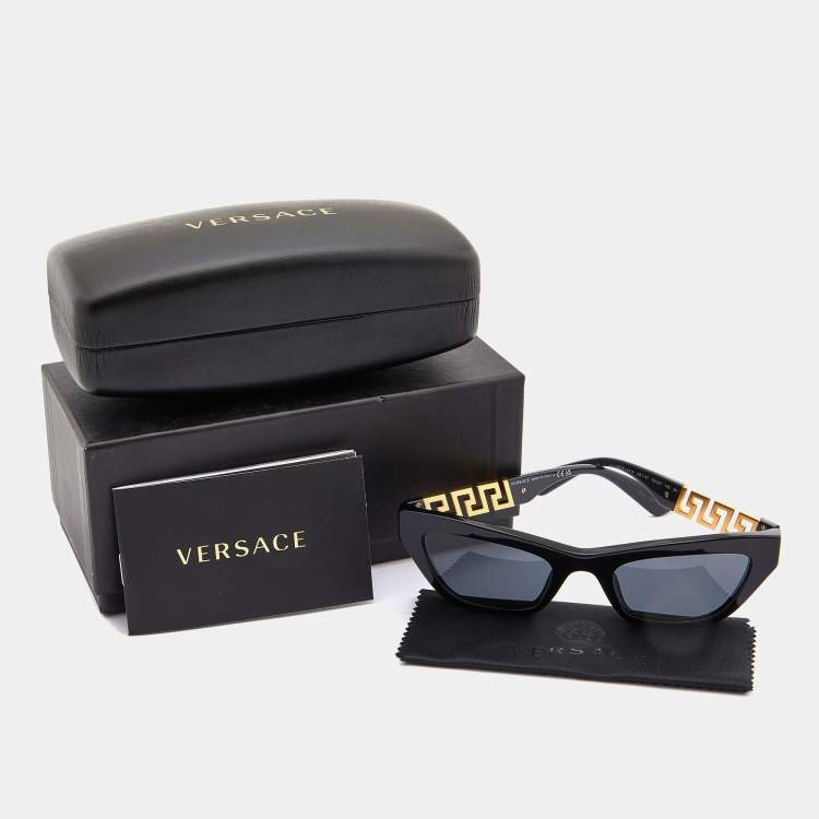 Pre Owned Versace Black/Grey 4419 Logo Metal Temple Detail Square Sunglasses