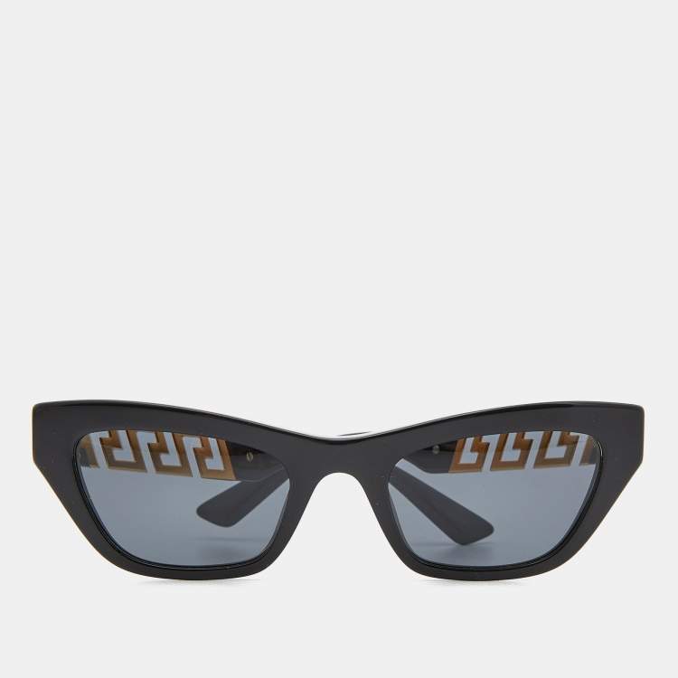 Pre Owned Versace Black/Grey 4419 Logo Metal Temple Detail Square Sunglasses