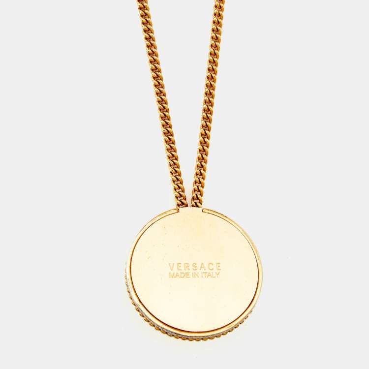 Pre Owned Versace Two Tone Medusa Medallion Pendant Gold Tone Chain Necklace