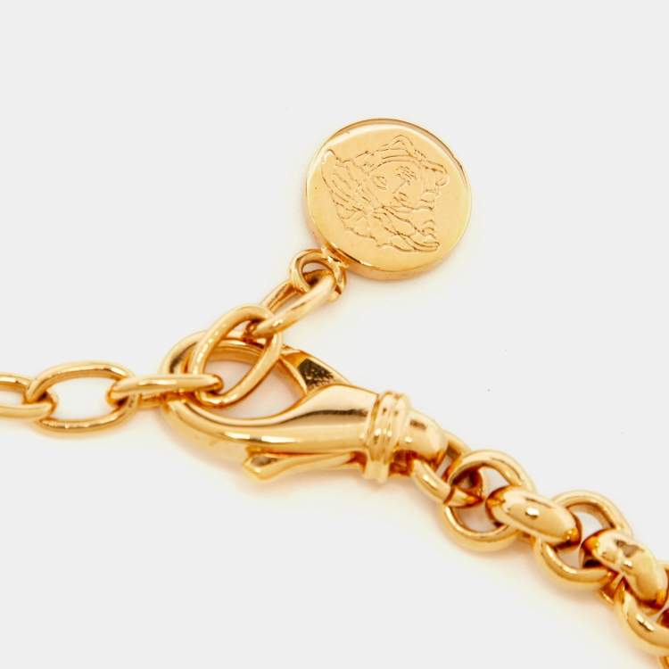 Pre Owned Versace Gold Tone Crystal La Medusa Greca Chain Necklace