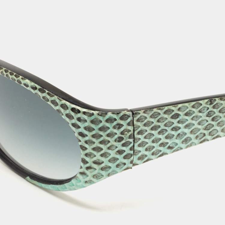 Pre Owned Versace Black/Green Watersnake Leather Rectangular Gradient Sunglasses