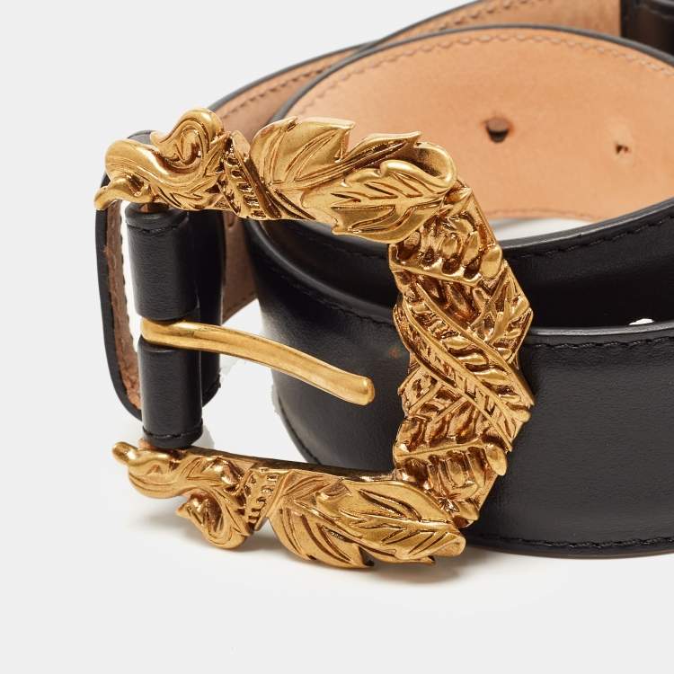 Pre Owned Versace Black Leather Baroque Double Buckle Belt 70CM