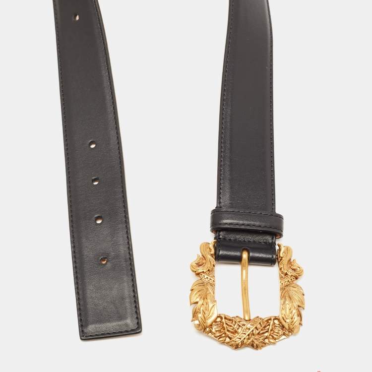 Versace Black Leather Baroque Double Buckle Belt 70CM Versace