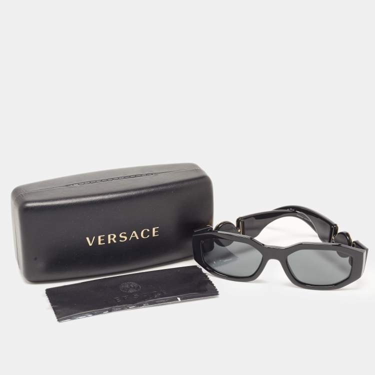 Pre Owned Versace Black MOD4361 Medusa Biggie Rectangle Sunglasses