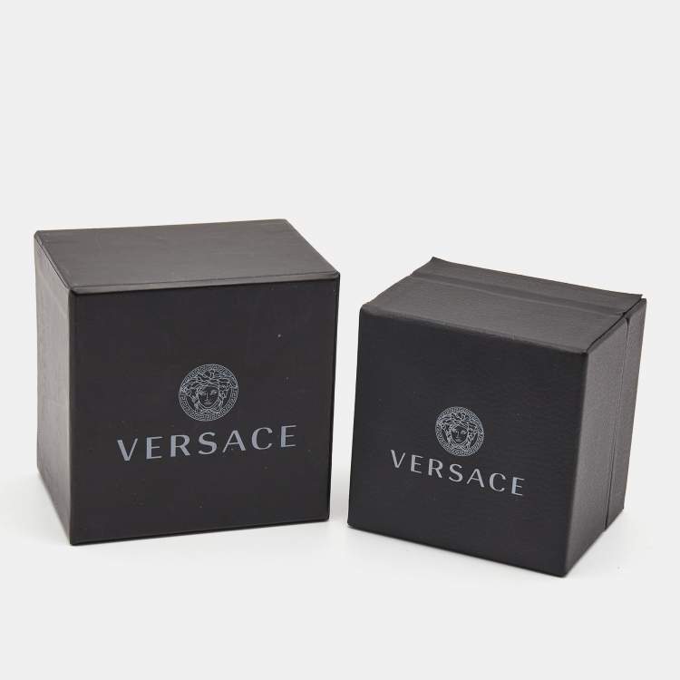 Pre Owned Versace Medusa Black Leather Gold Tone Bracelet