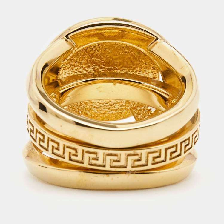 Pre Owned Versace Medusa Gold Tone Ring Size 53