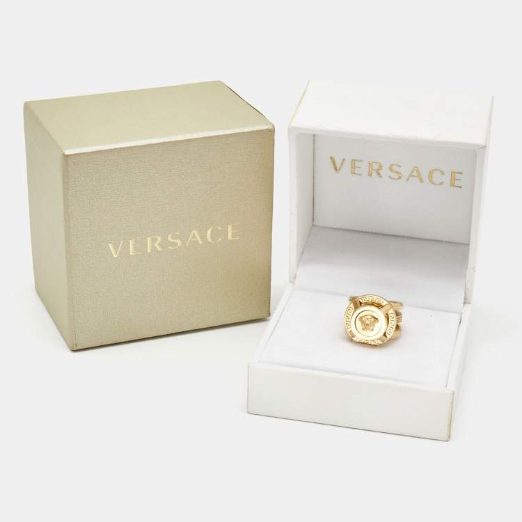 Pre Owned Versace Medusa Gold Tone Ring Size 53