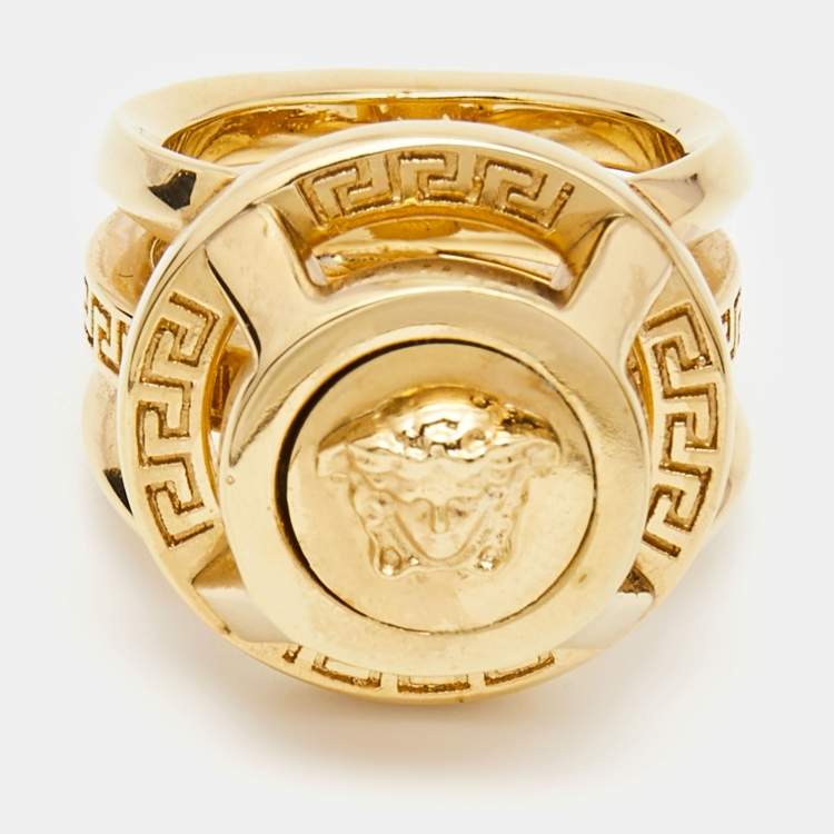 Pre Owned Versace Medusa Gold Tone Ring Size 53