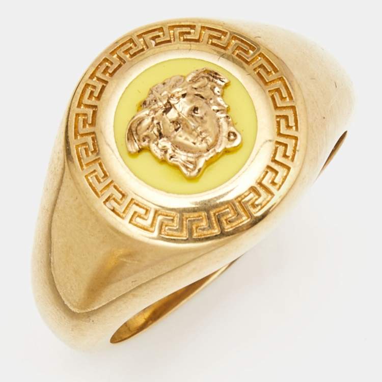 Pre Owned Versace Medusa Enamel Gold Tone Ring Size 65