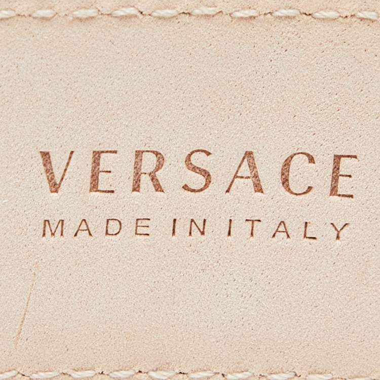 Pre Owned Versace Blue Leather Medusa Buckle Belt 95 CM