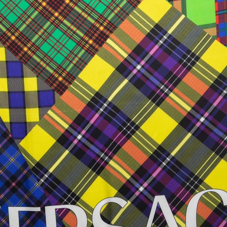 Pre Owned Versace Multicolor Plaided Silk Square Scarf
