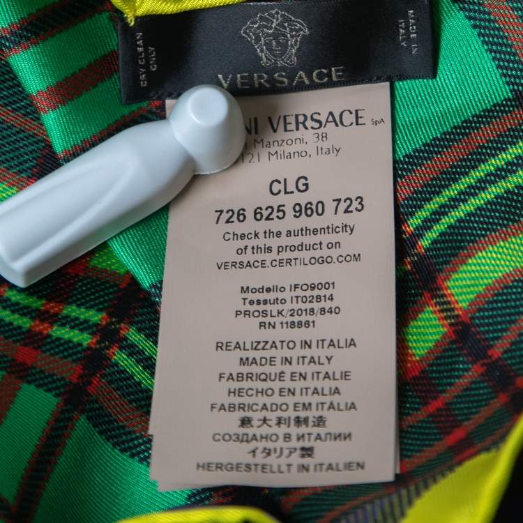 Pre Owned Versace Multicolor Plaided Silk Square Scarf