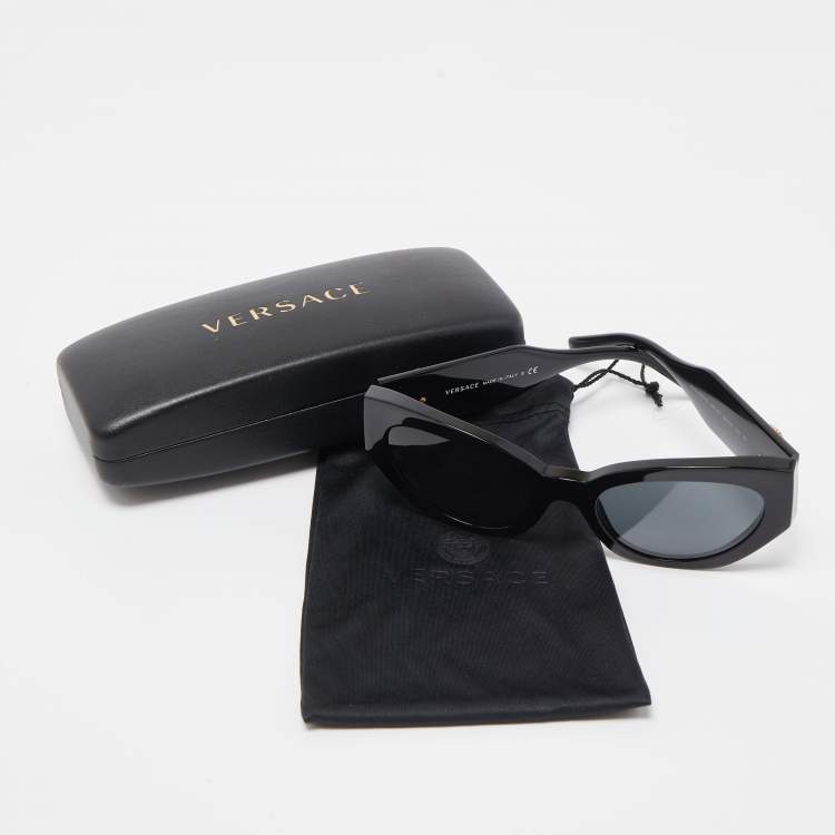 Pre Owned Versace Black 4376-B Medusa Crystals Cat Eye Sunglasses