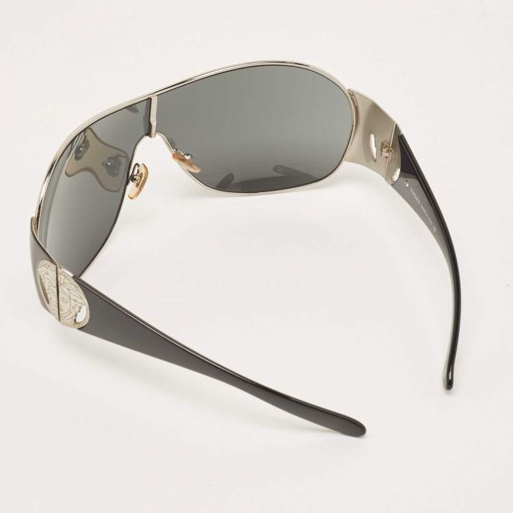 Pre Owned Versace Black/Silver MOD2080 Shield Sunglasses
