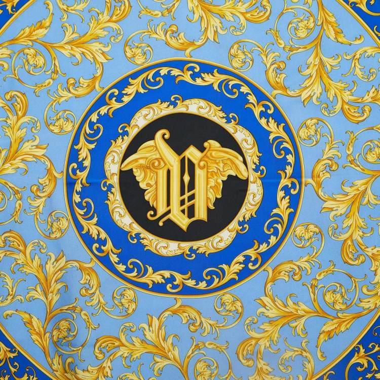 Pre Owned Gianni Versace Blue Baroque printed Silk Square Scarf
