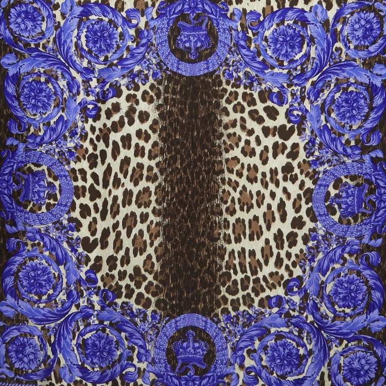 Pre Owned Versace Purple Animal & Baroque Print Silk Scarf