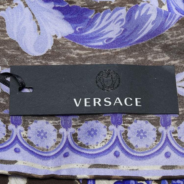 Pre Owned Versace Purple Animal & Baroque Print Silk Scarf