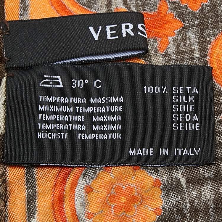 Pre Owned Versace Orange Animal & Baroque Print Silk Scarf