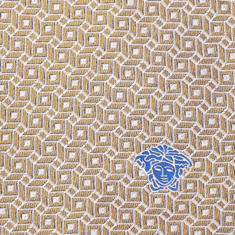Pre Owned Versace Gold Geometric Pattern Silk Tie