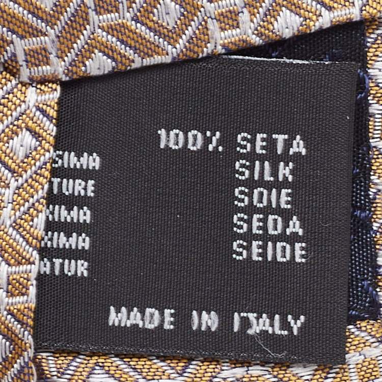 Pre Owned Versace Gold Geometric Pattern Silk Tie