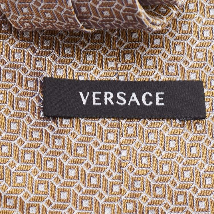 Pre Owned Versace Gold Geometric Pattern Silk Tie