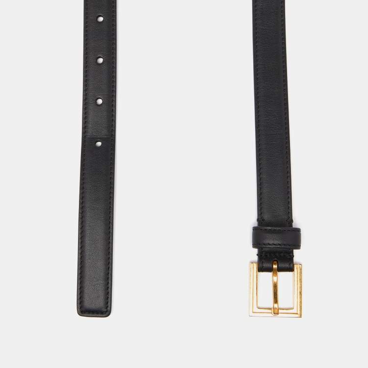 Pre Owned Versace Black Leather Metal Logo Buckle Belt 90CM
