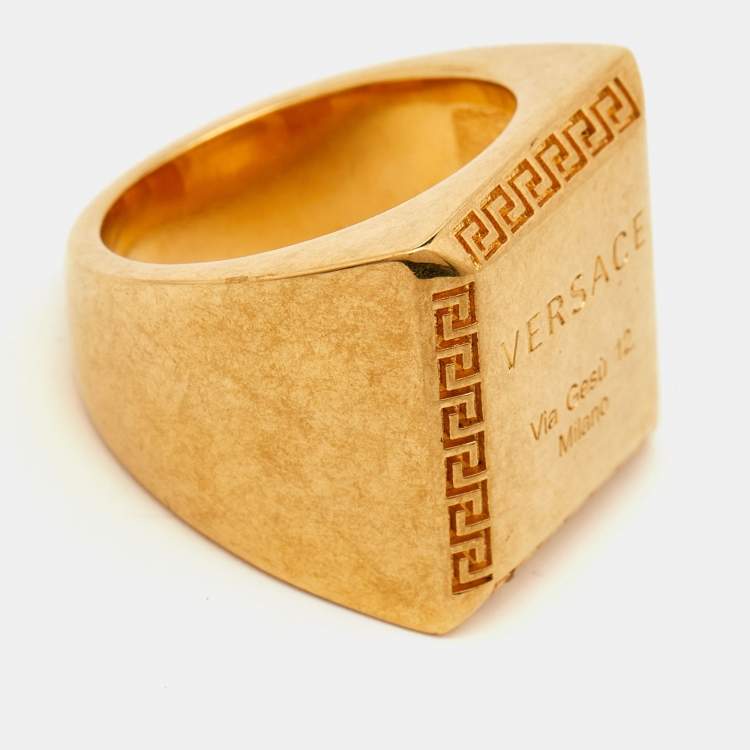 Pre Owned Versace Address Signet Gold Tone Ring Size 57