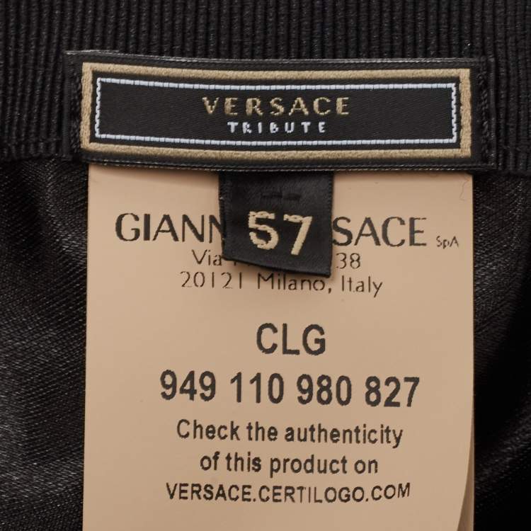 Pre Owned Versace Tribute Black Leather Medusa Medalion Baseball Cap Size 57