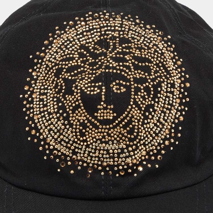 Pre Owned Versace Black Studded Medusa Cotton Blend Baseball Cap Size 57