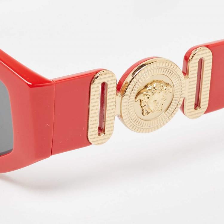 Pre Owned Versace Red MOD 4361 Medussa Rectangular Sunglasses
