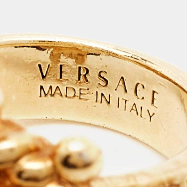 Pre Owned Versace Medusa Gold Tone Ring Size 55