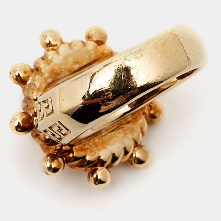 Pre Owned Versace Medusa Gold Tone Ring Size 55