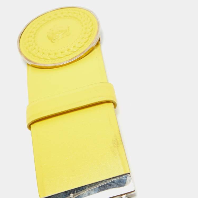 Pre Owned Versace Yellow Leather and Chainlink Medussa Round Belt 75CM