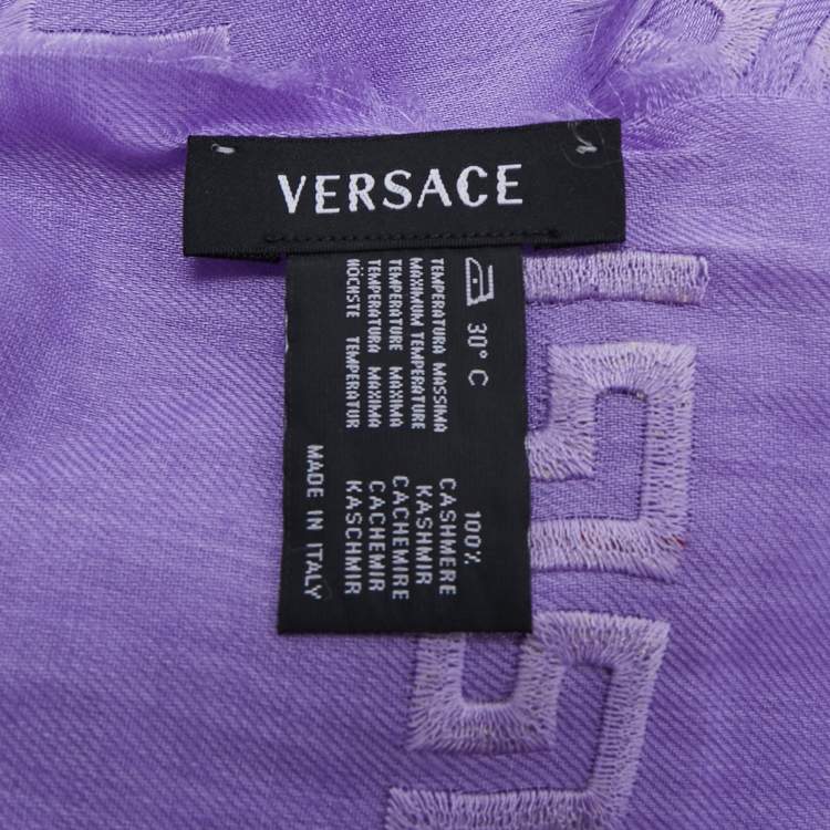 Pre Owned Versace Purple Medusa Embroidered Cashmere Scarf