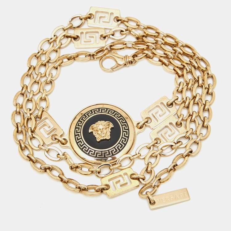Pre Owned Versace Medusa Enamel Gold Tone Chain Belt