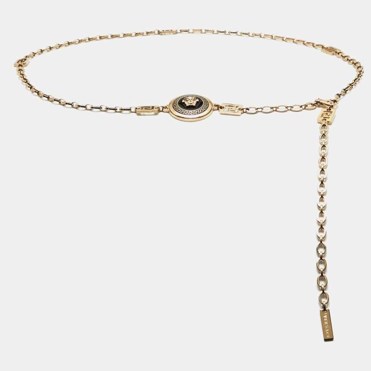 Pre Owned Versace Medusa Enamel Gold Tone Chain Belt