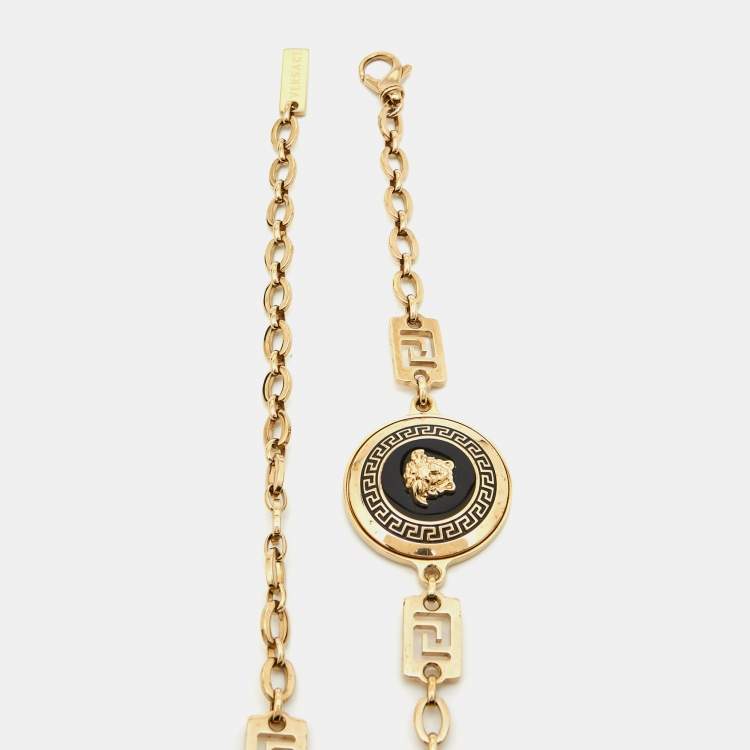Pre Owned Versace Medusa Enamel Gold Tone Chain Belt