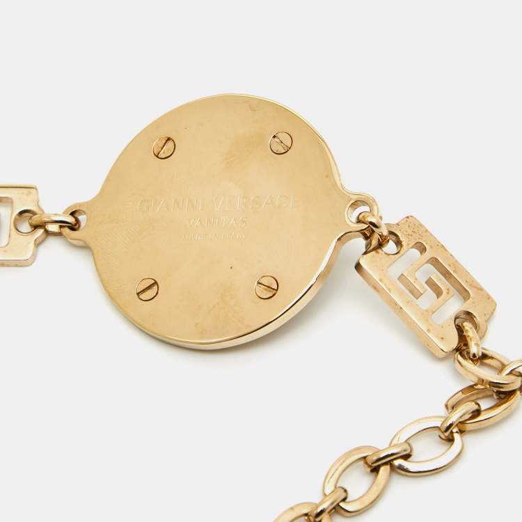 Pre Owned Versace Medusa Enamel Gold Tone Chain Belt