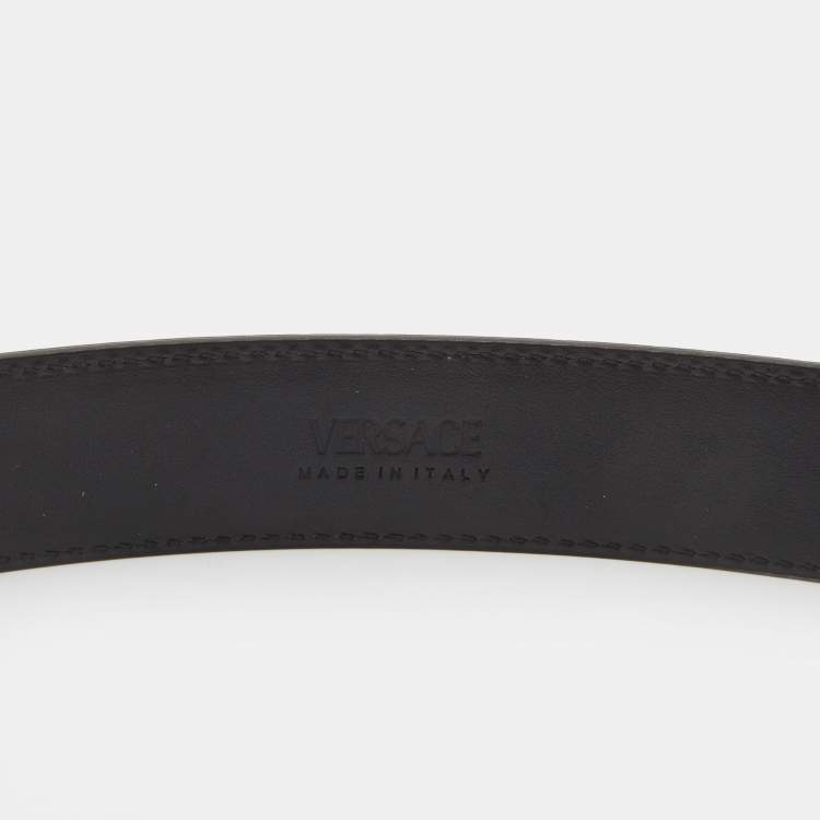 مملوكة مسبقًا Versace Black Leather Medussa Buckle Belt 90CM