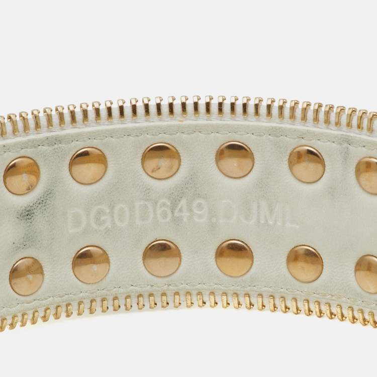 Pre Owned Versace White Leather Studded Double Wrap Wide Bracelet