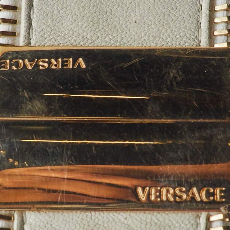 Pre Owned Versace White Leather Studded Double Wrap Wide Bracelet