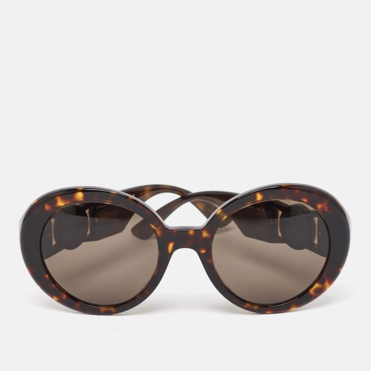 Pre Owned Versace Brown Tortoise MOD 4414 Medusa Round  Sunglasses